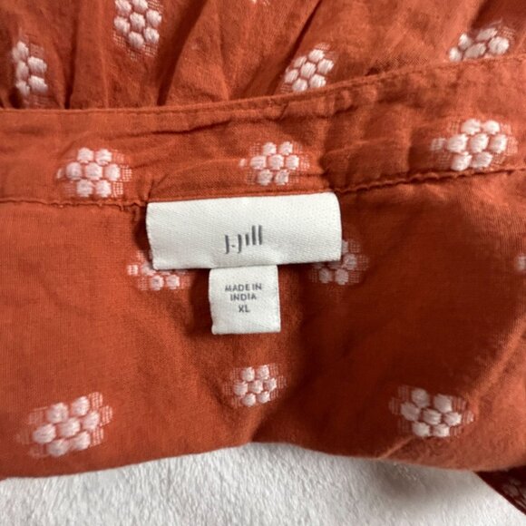 J. Jill Womens Rust Orange Floral 3/4 Sleeve Button-Front Peasant Top Blouse XL - Picture 3 of 9